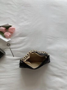 Màu thuần Chần Chi tiết Chuỗi Túi Hobo Đối với - màu đen - Xem 4
