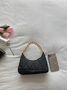 Màu thuần Chần Chi tiết Chuỗi Túi Hobo Đối với - màu đen - Xem 3