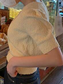 DAZY Puff Sleeve Button Front Cardigan - Apricot - View 3