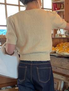 DAZY Puff Sleeve Button Front Cardigan - Apricot - View 6