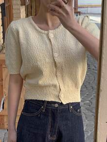 DAZY Puff Sleeve Button Front Cardigan - Apricot - View 8