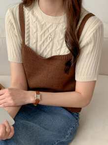DAZY Round Neck Cable Knit Top - Apricot - View 7