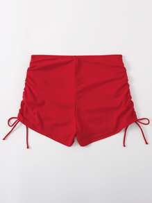 SHEIN Swim 1 件纯色侧抽绳比基尼泳裤，休闲沙滩泳装夏季 - 紅色 - 查看 2