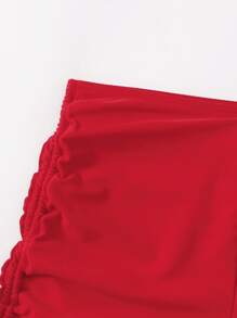 SHEIN Swim 1 件纯色侧抽绳比基尼泳裤，休闲沙滩泳装夏季 - 紅色 - 查看 4