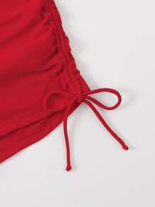 SHEIN Swim 1 件纯色侧抽绳比基尼泳裤，休闲沙滩泳装夏季 - 紅色 - 查看 5