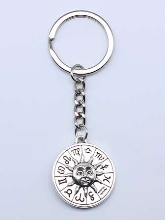 星座象徵細節圓形吊飾鑰匙圈