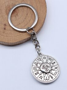 星座象徵細節圓形吊飾鑰匙圈 - 復古銀色 - 查看 2