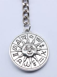 星座象徵細節圓形吊飾鑰匙圈 - 復古銀色 - 查看 3