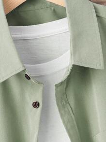 Manfinity Homme Men Letter Patched Detail Pocket Front Shirt Without Tee, Men Green Shirt, Men Shirts Short Sleeve Color Green - Mint Green - View 4