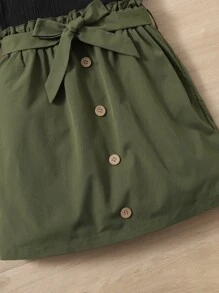 SHEIN Niñas Vestido con cinturón ribete con fruncido - Multicolor - Ver 4