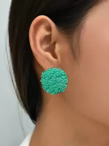 1 đôi bông tai có cấu trúc hợp kim kẽm thời trang cho phụ nữ để trang trí hàng ngày - màu xanh lá - Xem 1