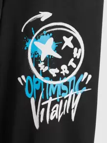 SHEIN Boys Letter & Expression Print Joggers - Black - View 4