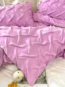 3pcs Pink Duvet Cover Set With Tie Knot Detail - Hot Pink - View 4