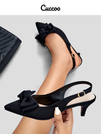 Cuccoo Bow Decor Point Toe Heeled Slingback Pumps