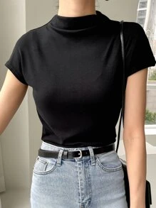 DAZY 高領實心t恤 - 黑色 - 查看 5