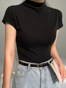 DAZY 高領實心t恤 - 黑色 - 查看 7