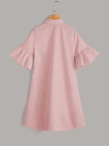 SHEIN Vestido camisero de manga de volantes con gráficos de una figura para niña adolescente - Rosa - Ver 2