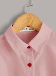 SHEIN Vestido camisero de manga de volantes con gráficos de una figura para niña adolescente - Rosa - Ver 4