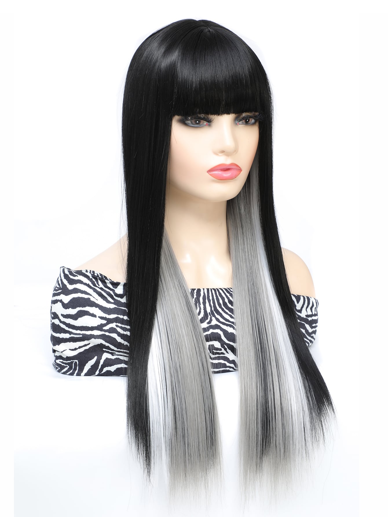 Miniatura 3 de Peluca sintética multicolor larga lisa con tupe