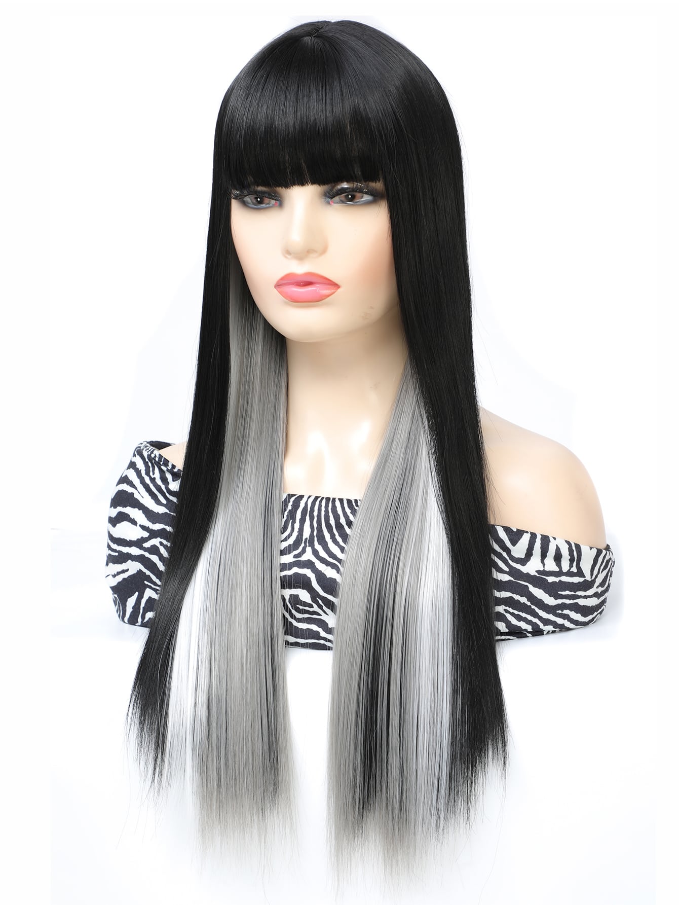 Miniatura 5 de Peluca sintética multicolor larga lisa con tupe