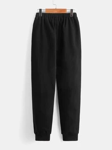 SHEIN Tween Boy Letter & Expression Print Sweatpants - Black - View 2