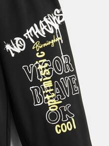 SHEIN Tween Boy Letter & Expression Print Sweatpants - Black - View 4