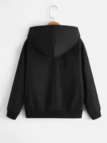 SHEIN 適合少年的拉鍊前開式泰迪毛里內裡帽子夾克