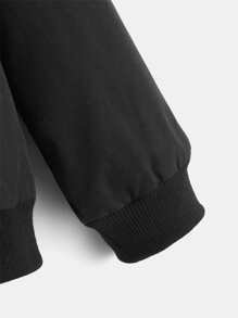 SHEIN 適合少年的拉鍊前開式泰迪毛里內裡帽子夾克