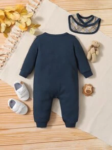 Đứa bé trai Kẻ sọc Đã vá Túi Áo liền quần & Bib - Màu xanh hải quân - Xem 3