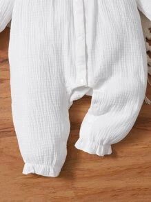 Bebé Mono ribete con fruncido con encaje en contraste de manga con volante - Blanco - Ver 7