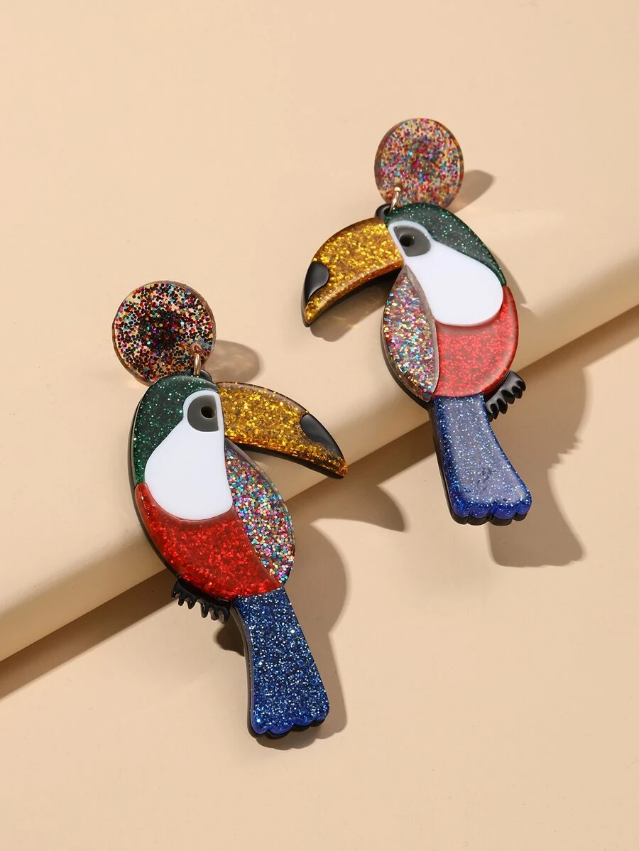 Sequin Decor Bird Drop Earrings - Multicolor - View 1