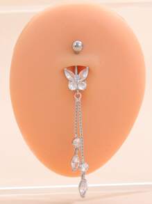 方晶鋯石蝴蝶裝飾臍環中性時尚朋克身體穿刺首飾 - 銀色 - 查看 1