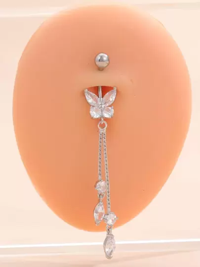 方晶鋯石蝴蝶裝飾臍環中性時尚朋克身體穿刺首飾