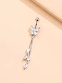 方晶鋯石蝴蝶裝飾臍環中性時尚朋克身體穿刺首飾 - 銀色 - 查看 2