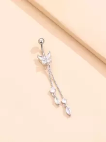 方晶鋯石蝴蝶裝飾臍環中性時尚朋克身體穿刺首飾 - 銀色 - 查看 3