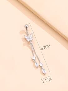 方晶鋯石蝴蝶裝飾臍環中性時尚朋克身體穿刺首飾 - 銀色 - 查看 4