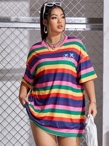 SHEIN EZwear Áo thun Plus size Hoạt hình sọc cầu vồng Giải trí - Nhiều màu - Xem 5