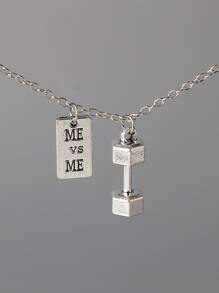 時尚流行男士啞鈴吊墜項鍊合金，適合珠寶禮物和時尚外觀 - 銀色 - 查看 1