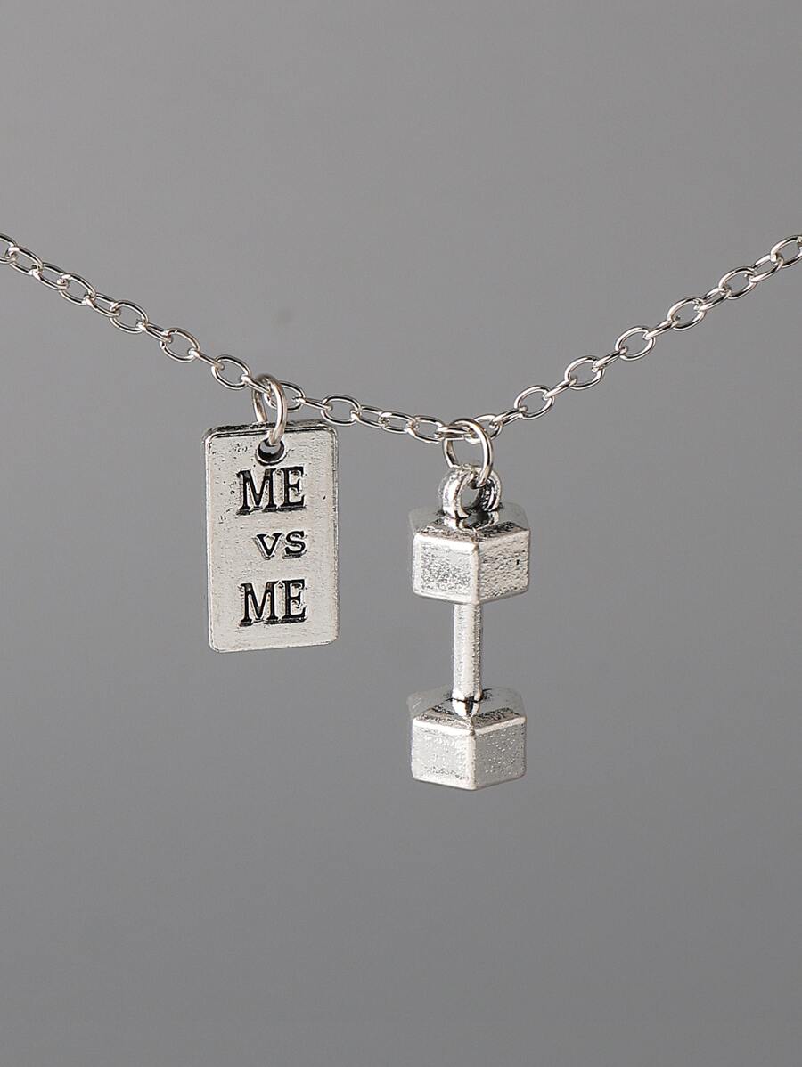 時尚流行男士啞鈴吊墜項鍊合金，適合珠寶禮物和時尚外觀 - 銀色 - 查看 1