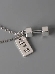 時尚流行男士啞鈴吊墜項鍊合金，適合珠寶禮物和時尚外觀 - 銀色 - 查看 2