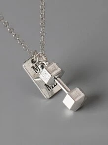 時尚流行男士啞鈴吊墜項鍊合金，適合珠寶禮物和時尚外觀 - 銀色 - 查看 4