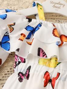Baby Butterfly Print Ruffle Trim Asymmetrical Neck Jumpsuit - Multicolor - View 4