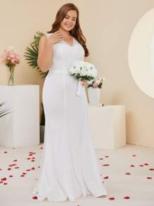 Plus Mermaid Hem Wedding Dress - White - View 3