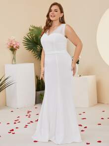Plus Mermaid Hem Wedding Dress - White - View 4