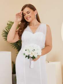 Plus Mermaid Hem Wedding Dress - White - View 5