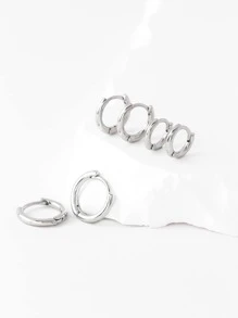 3對極簡風格圓耳環 - 銀色 - 查看 2