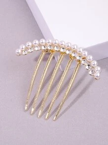 Rhinestone & Faux Pearl Decor Hair Comb Elegant - Multicolor - View 1