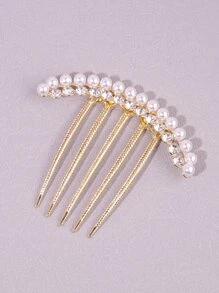 Rhinestone & Faux Pearl Decor Hair Comb Elegant - Multicolor - View 2