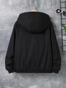 Boys 1pc Reflective Letter Graphic Zipper Hooded Jacket - Black - View 2