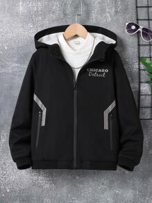 Boys 1pc Reflective Letter Graphic Zipper Hooded Jacket - Black - View 4